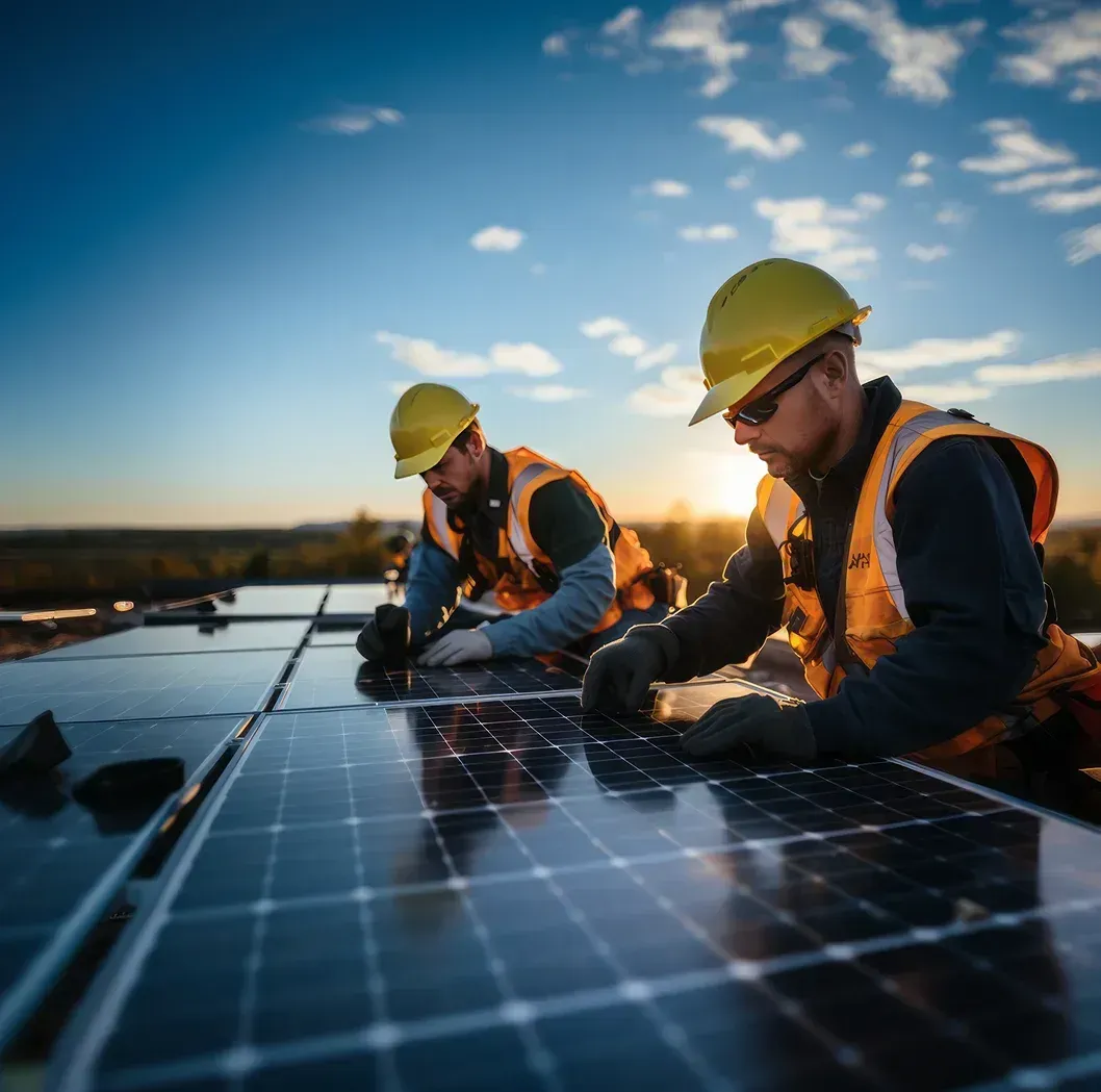 NM Enerji teknik ekibi çatıda güneş paneli montajı yapıyor